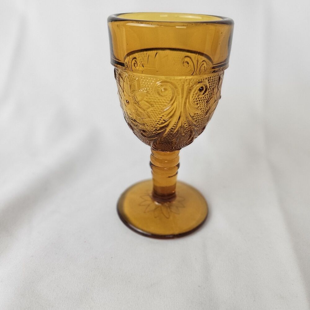 Tiara Wine Goblet Amber Sandwich Indiana Glass 4"